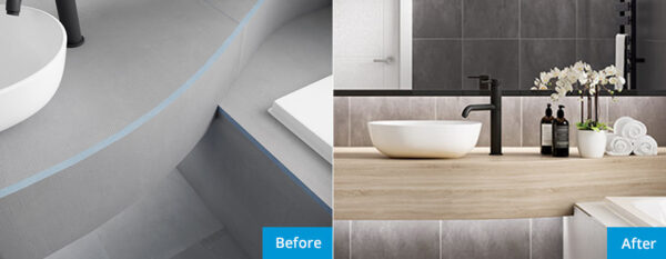 A modern bathroom with Marmox Australia curved boards