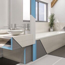 Image of a modern bathroom made with Marmox Australia Multiboards